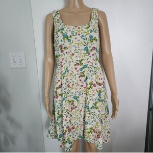 SINCERELY JULES Women's Multicolor Floral Sleeveless Lined Linen Dress Large